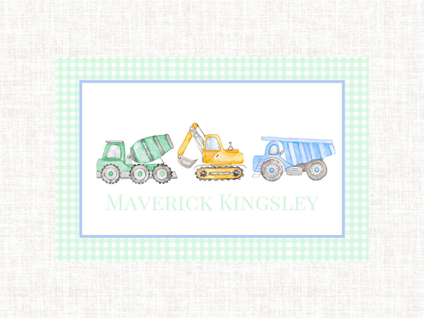 Personalized Boy Construction Truck Laminated Placemat