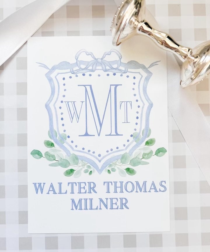 Watercolor milestone Baby Boy Cards | Crest Milestone Cards | Grandmilenial Baby | Preppy Boy Milestone Cards