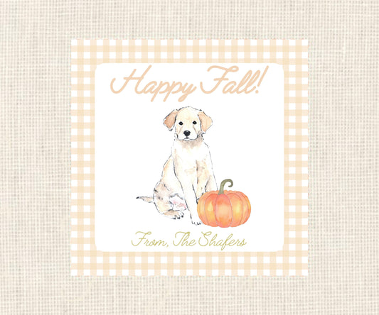 Happy Fall | Watercolor Pumpkin Lab Dog Gift Tag| Watercolor Printable Halloween