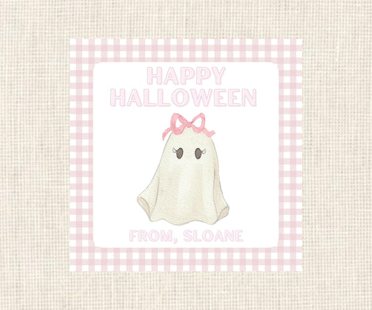 Happy Halloween | Girl Ghost Halloween Gift Tag| Watercolor Printable Halloween