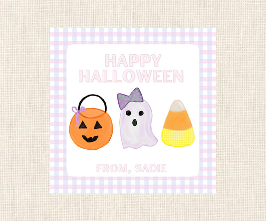 Happy Halloween | Bucket Ghost Candy Trio Gift Tag| Watercolor Printable Halloween