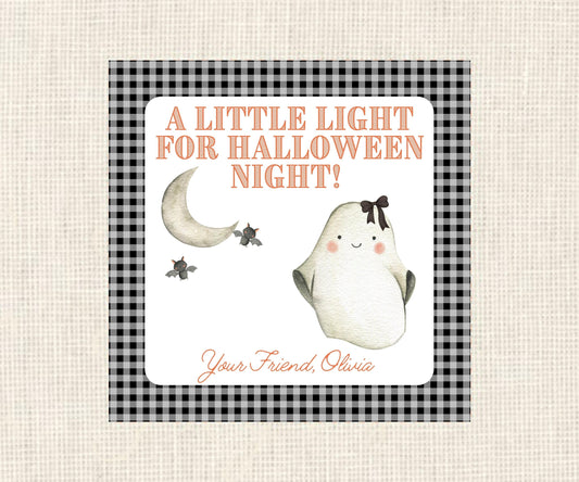 Happy Halloween | Halloween Light Gift Tag| Girl Watercolor Printable Halloween