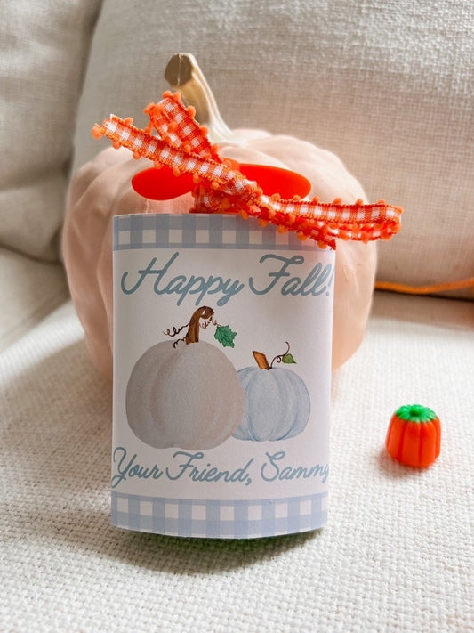 Watercolor Blue Gingham Fall Applesauce Pouch Halloween Printable | Halloween Applesauce Pouch Tag | Halloween Applesauce Pouch Label