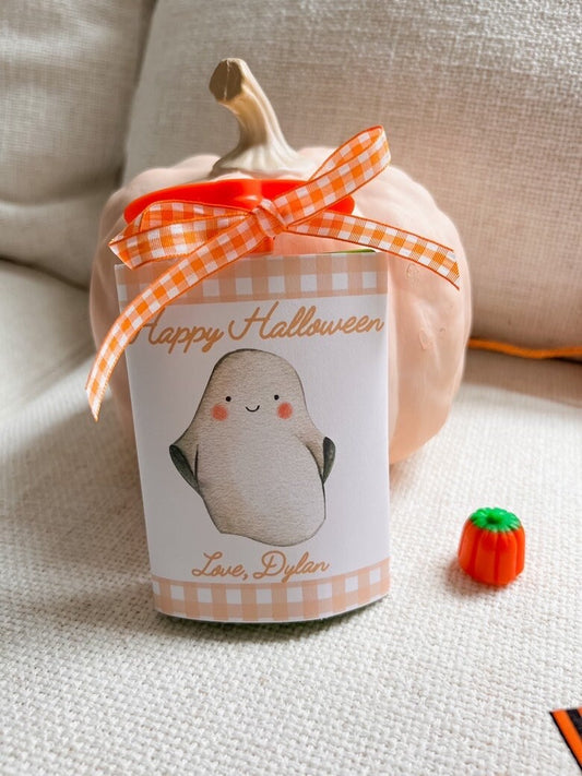 Watercolor Light Orange Ghost Applesauce Pouch Halloween Printable | Halloween Applesauce Pouch Tag | Halloween Applesauce Pouch Label