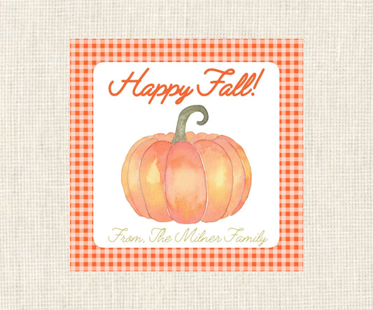 Happy Fall Orange Watercolor Pumpkin | Watercolor Pumpkin Gift Tag| Watercolor Printable Halloween