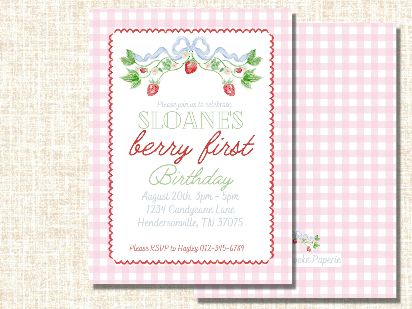 Watercolor Strawberry Birthday Invitation | Birthday Invitation Girl | Berry First Birthday | Strawberry Birthday | Birthday Invitation Girl