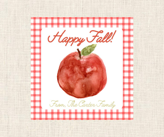 Happy Fall Apple Watercolor | Watercolor Apple Gift Tag| Printable Fall Tag