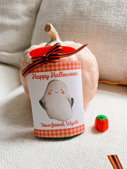 Watercolor Orange Ghost Applesauce Pouch Halloween Printable | Halloween Applesauce Pouch Tag | Halloween Applesauce Pouch Label