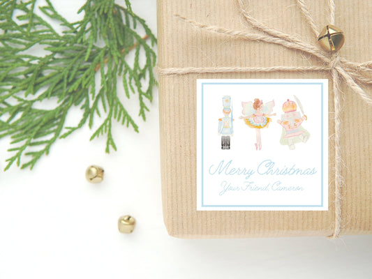 Personalized Watercolor Christmas Gift Sticker or Card | Nutcracker Enclosure Card | Square Gift Tag and Stickers | Watercolor Christmas