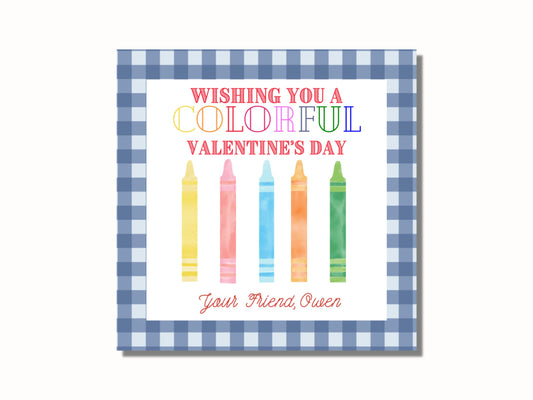 Printable Valentines Day Cards for Kids, Valentine Tags, Colorful Valentine, Crayon Valentine Favor Tags, Valentine Treat Tags