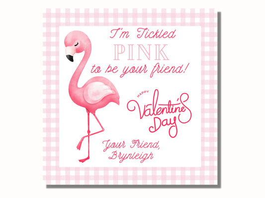 Printable Valentines Day Cards for Kids, Valentine Tags, Flamingo Valentine, Tickled Pink, Valentine Favor Tags, Valentine Treat Tags