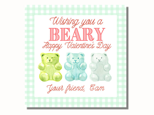 Printable Valentines Day Cards for Kids, Valentine Tags, Gummy Bear Valentine, Bear Valentine, Valentine Favor Tags, Valentine Treat Tags