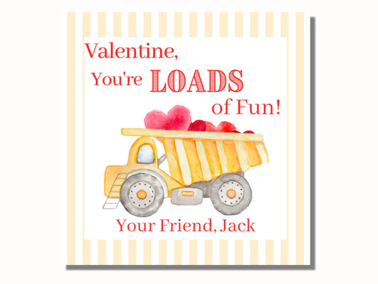 Printable Valentines Day Cards for Kids, Valentine Tags, Truck Valentine, Construction Valentine, Valentine Favor Tags, Valentine Treat Tags