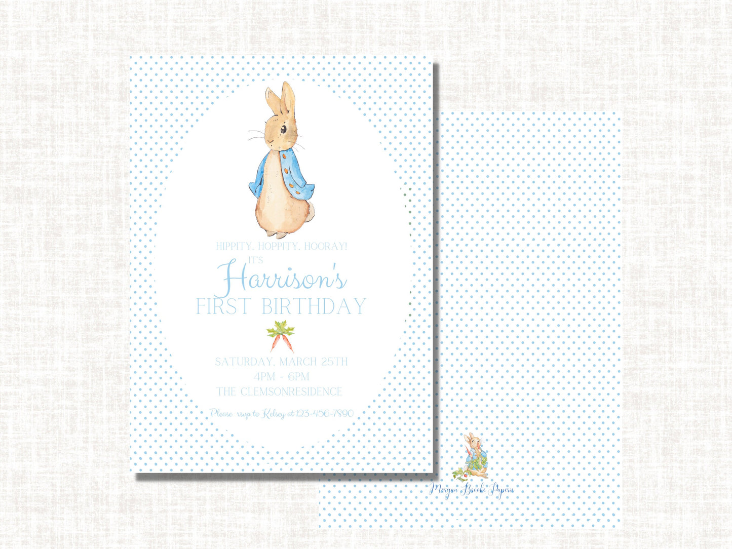 Peter Rabbit Birthday Invitation | First Birthday Invitations Boy | Birthday Boy | Easter Party | Preppy Birthday Invitation| Digital