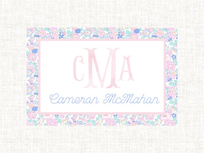 Personalized Monogram Watercolor Liberty Floral Laminated Placemat