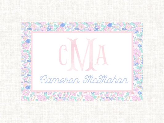 Personalized Monogram Watercolor Liberty Floral Laminated Placemat