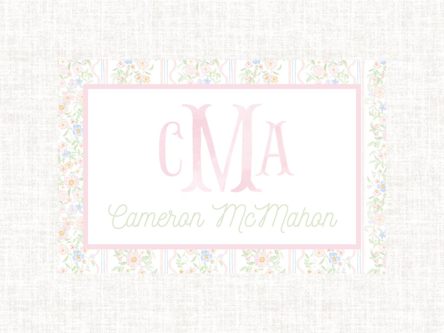 Personalized Monogram Watercolor Preppy Spring Floral Laminated Placemat