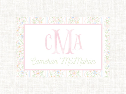 Personalized Monogram Watercolor Preppy Spring Floral Laminated Placemat