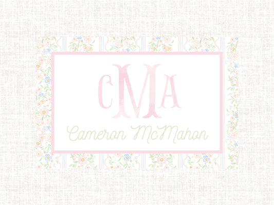 Personalized Monogram Watercolor Preppy Spring Floral Laminated Placemat