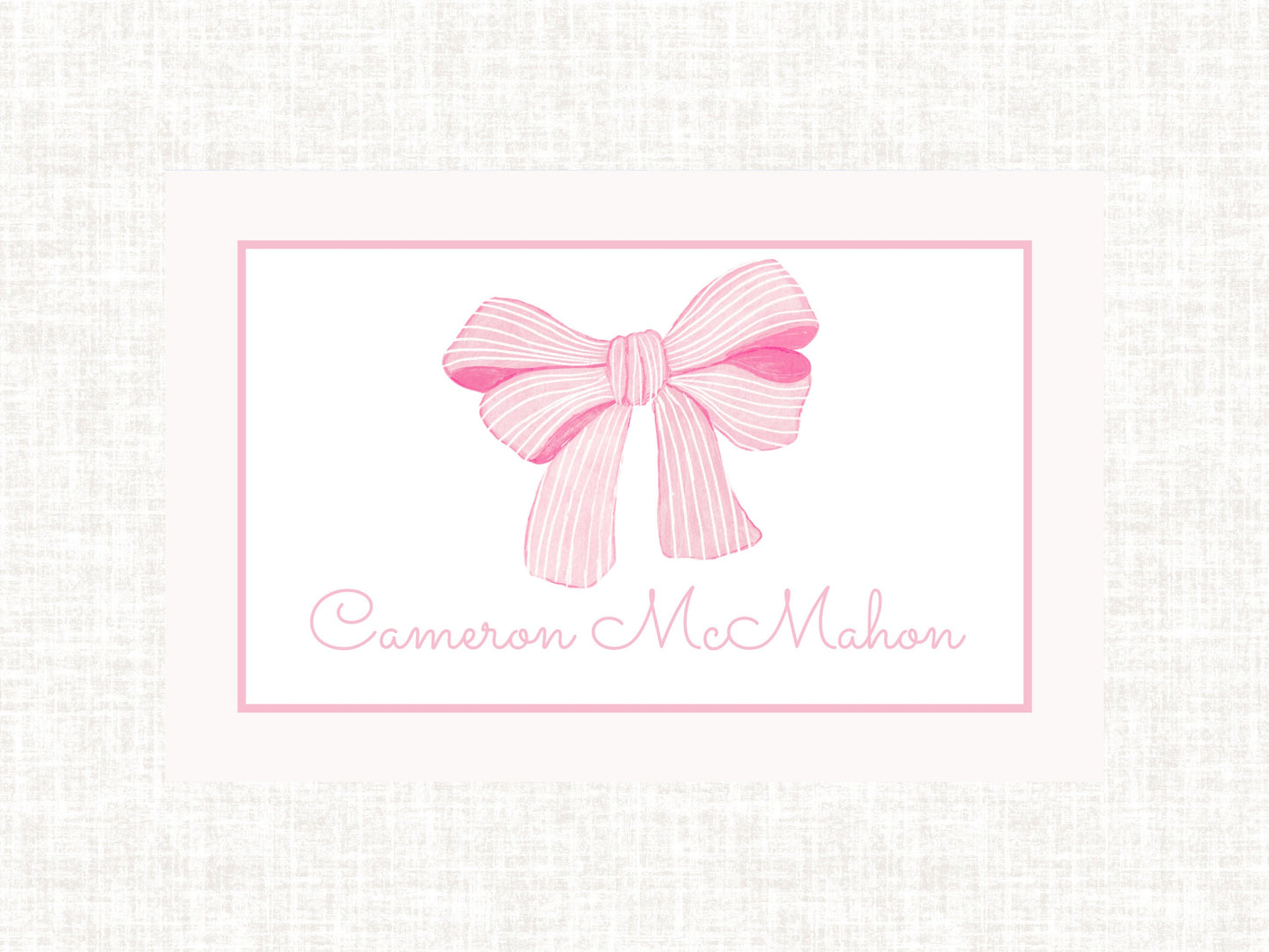 Personalized Monogram Watercolor Preppy Pink Bow Laminated Placemat