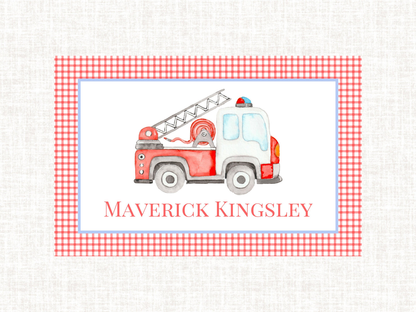 Personalized Boy Firetruck Laminated Placemat