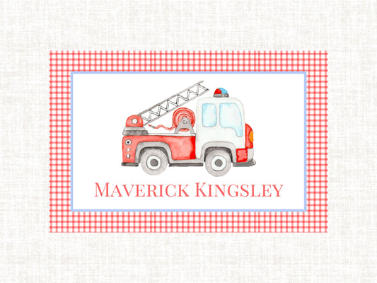 Personalized Boy Firetruck Laminated Placemat