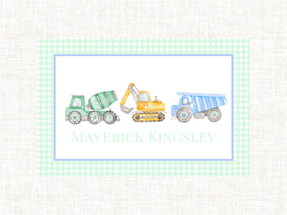 Personalized Boy Construction Truck Laminated Placemat