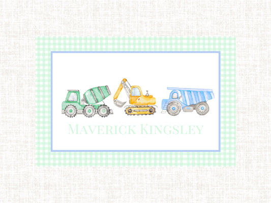 Personalized Boy Construction Truck Laminated Placemat