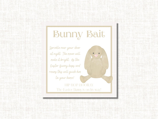 Digital Download Watercolor Beige Bunny Bait Gift Tags EnclosureCards Instant Download