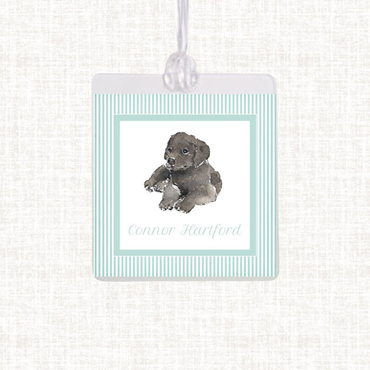 Personalized Watercolor Lab Dog Bag Tag | Laminated Boy Luggage Tag | Gingham Diaper Bag Tag | Beach Bag Tag | Chocolate Lab Baby Bag Tag