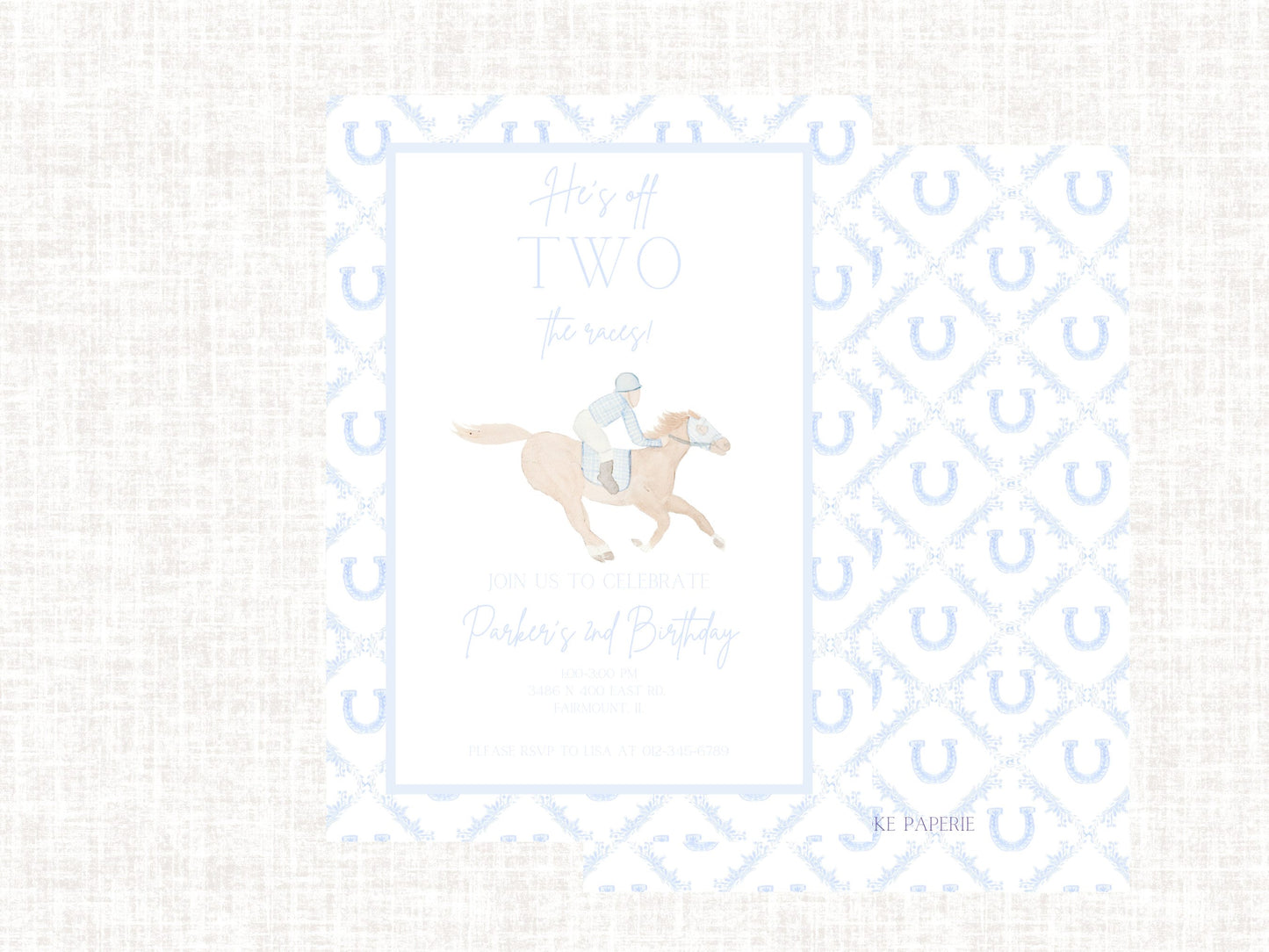 Off Two The Races Kentucky Derby Themed Birthday Party Invitation Watercolor Derby Boys Second Birthday Digital Download