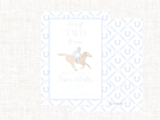 Off Two The Races Kentucky Derby Themed Birthday Party Invitation Watercolor Derby Boys Second Birthday Digital Download