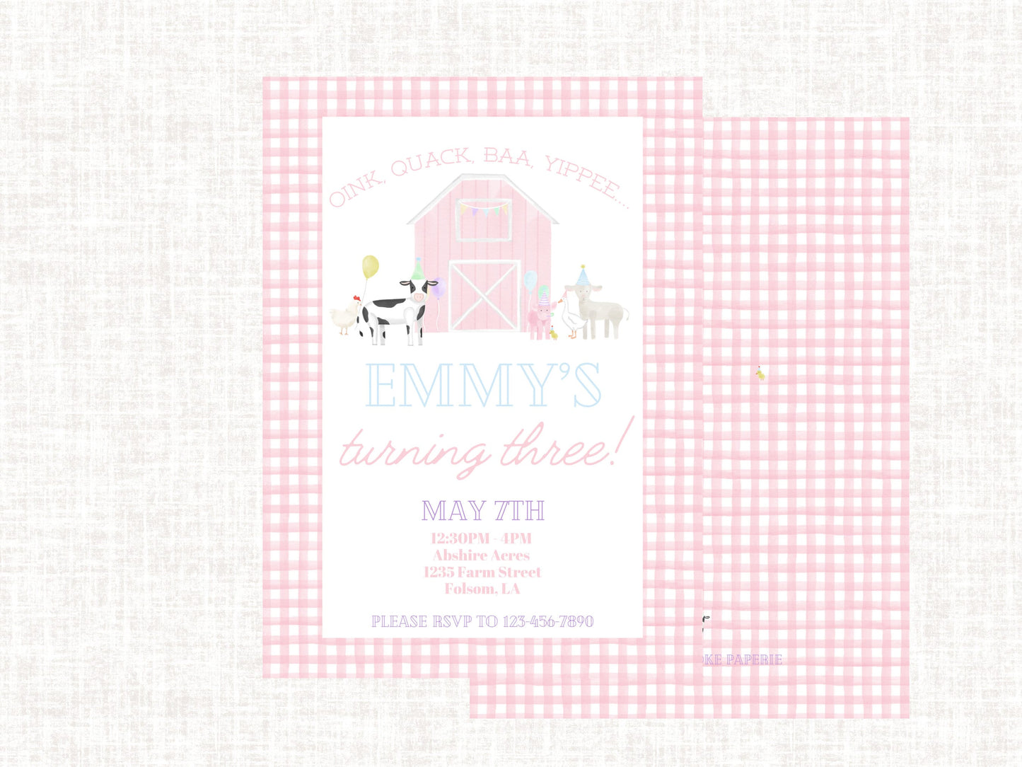 Watercolor Farm Birthday Invitation | Girl Farm Birthday Party Invite | Editable Watercolor Farm Party Invite | Oink Cluck Baa Moo Farm