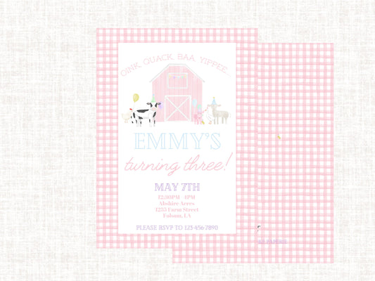 Watercolor Farm Birthday Invitation | Girl Farm Birthday Party Invite | Editable Watercolor Farm Party Invite | Oink Cluck Baa Moo Farm