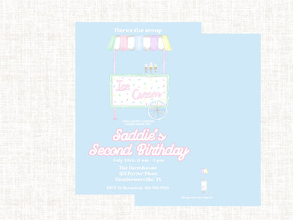 Watercolor Ice Cream Birthday Invitation | First Birthday Invitations Girl | Birthday Girl | Two Sweet Party| Digital Download