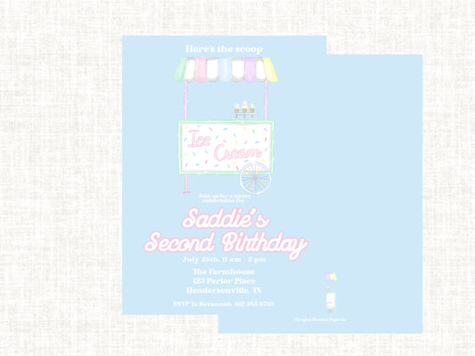 Watercolor Ice Cream Birthday Invitation | First Birthday Invitations Girl | Birthday Girl | Two Sweet Party| Digital Download