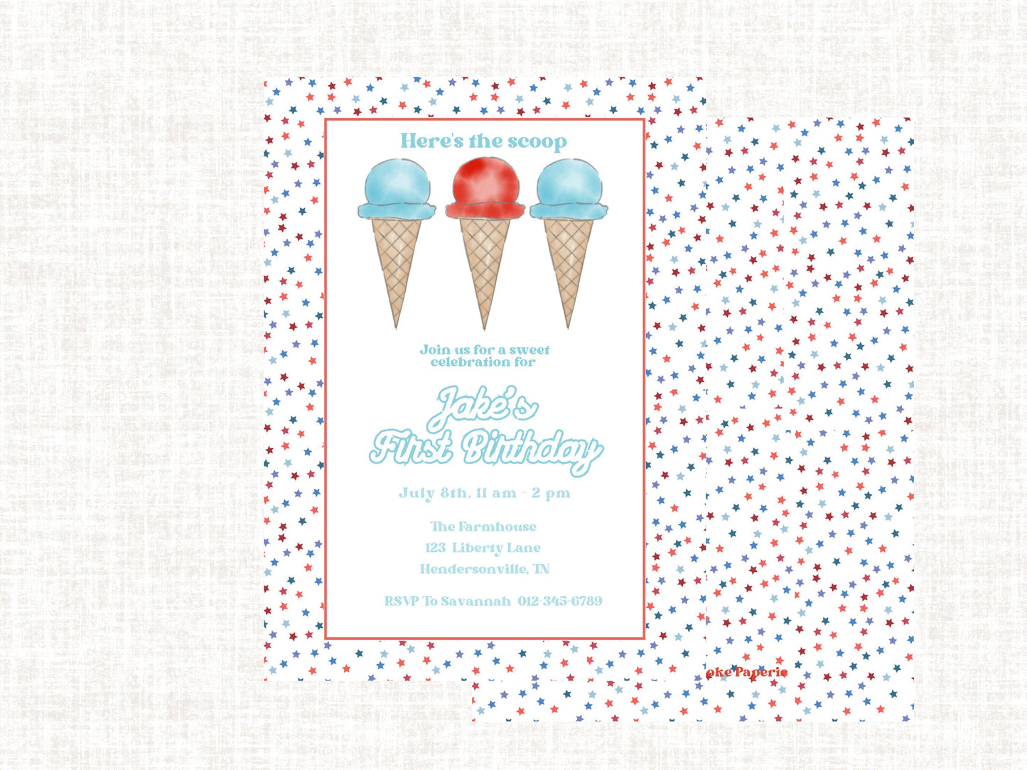 Red, White and Two Invitations | Red White and Blue Birthday | Memorial Day | 4th of July | Labor Day | Summer Birthday Invite | Patriotic