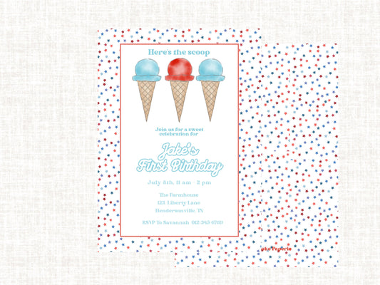 Red, White and Two Invitations | Red White and Blue Birthday | Memorial Day | 4th of July | Labor Day | Summer Birthday Invite | Patriotic