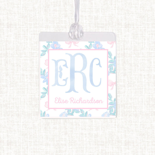 Personalized Watercolor Monogram Floral Bag Tag | Laminated Girl Luggage Tag |Gingham Diaper Bag Tag| Beach Bag Tag | Liberty Floral Bag Tag