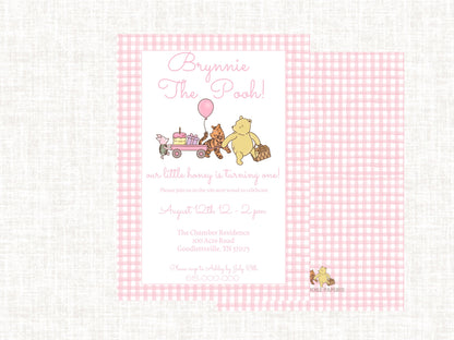 Winnie the Pooh Birthday Invitation | First Birthday Invitations Girl | Birthday Girl | Classic Pooh Party| Digital Download