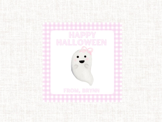 Happy Halloween | Girl Ghost - Pink Gift Tag| Watercolor Printable Halloween