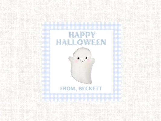 Happy Halloween | Blue Boy Ghost Gift Tag| Watercolor Printable Halloween