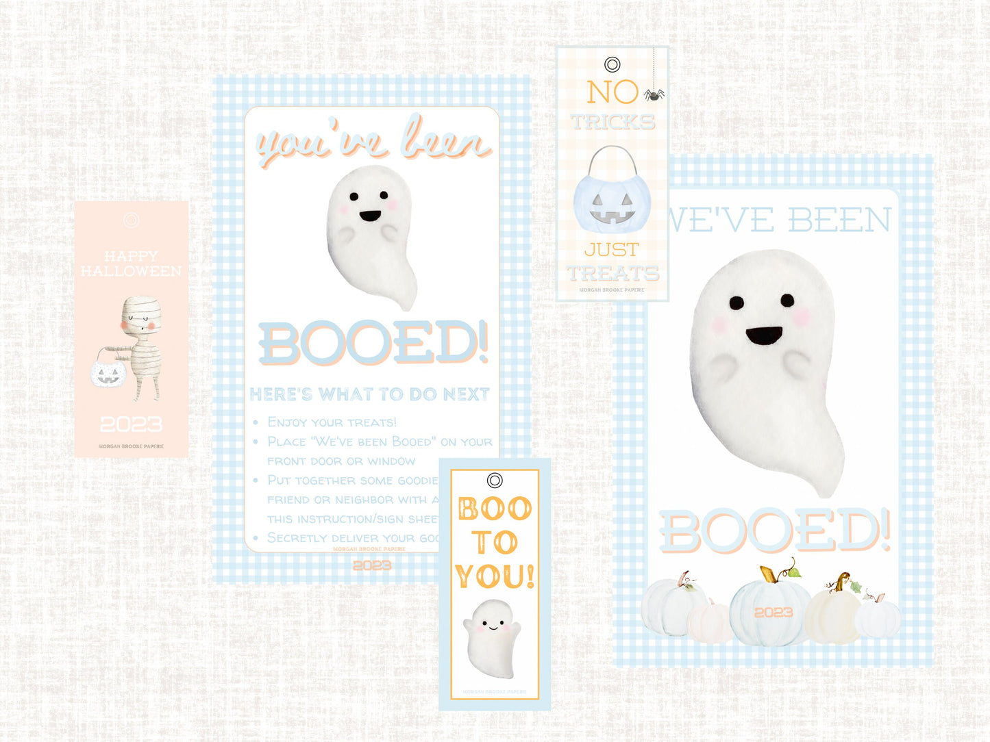 Blue Gingham Boo Kit, You've Been Booed, We've Been Booed, Halloween Tags, Instant Download, Booed, Booed Signs