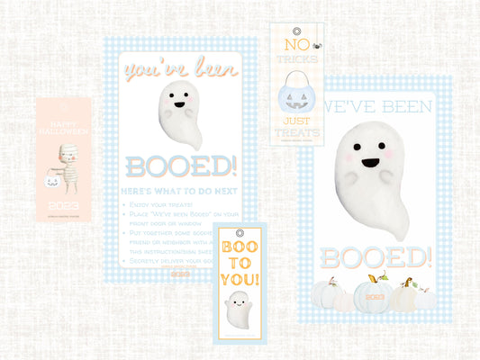 Blue Gingham Boo Kit, You've Been Booed, We've Been Booed, Halloween Tags, Instant Download, Booed, Booed Signs