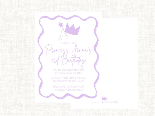 Watercolor Princess Invitation | First Birthday Invitations Girl | Birthday Girl | Princess Pamper Party| Digital Download