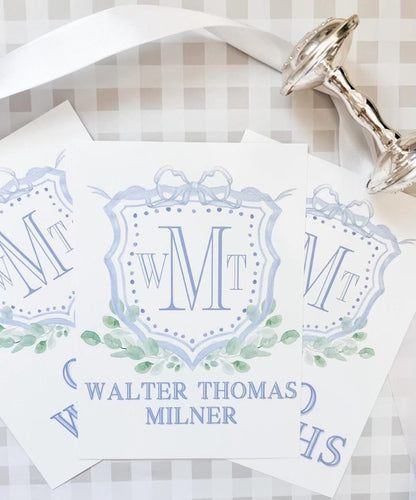 Watercolor milestone Baby Boy Cards | Crest Milestone Cards | Grandmilenial Baby | Preppy Boy Milestone Cards