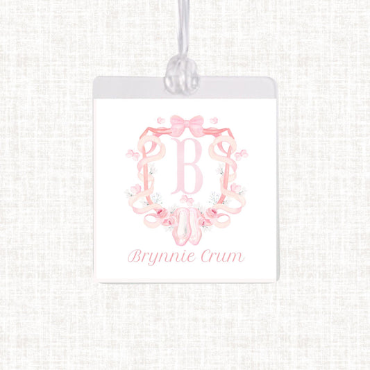 Personalized Watercolor Monogram Floral Bag Tag | Laminated Girl Luggage Tag |Gingham Diaper Bag Tag| Beach Bag Tag | Ballerina Bag Tag