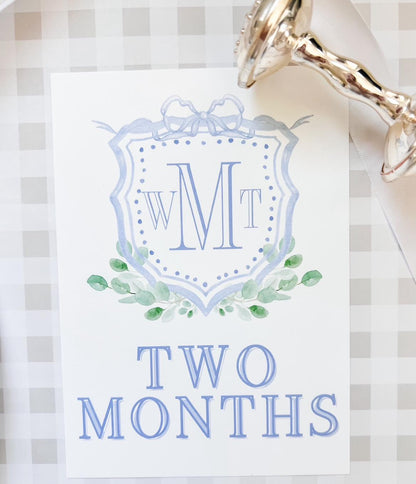 Watercolor milestone Baby Boy Cards | Crest Milestone Cards | Grandmilenial Baby | Preppy Boy Milestone Cards